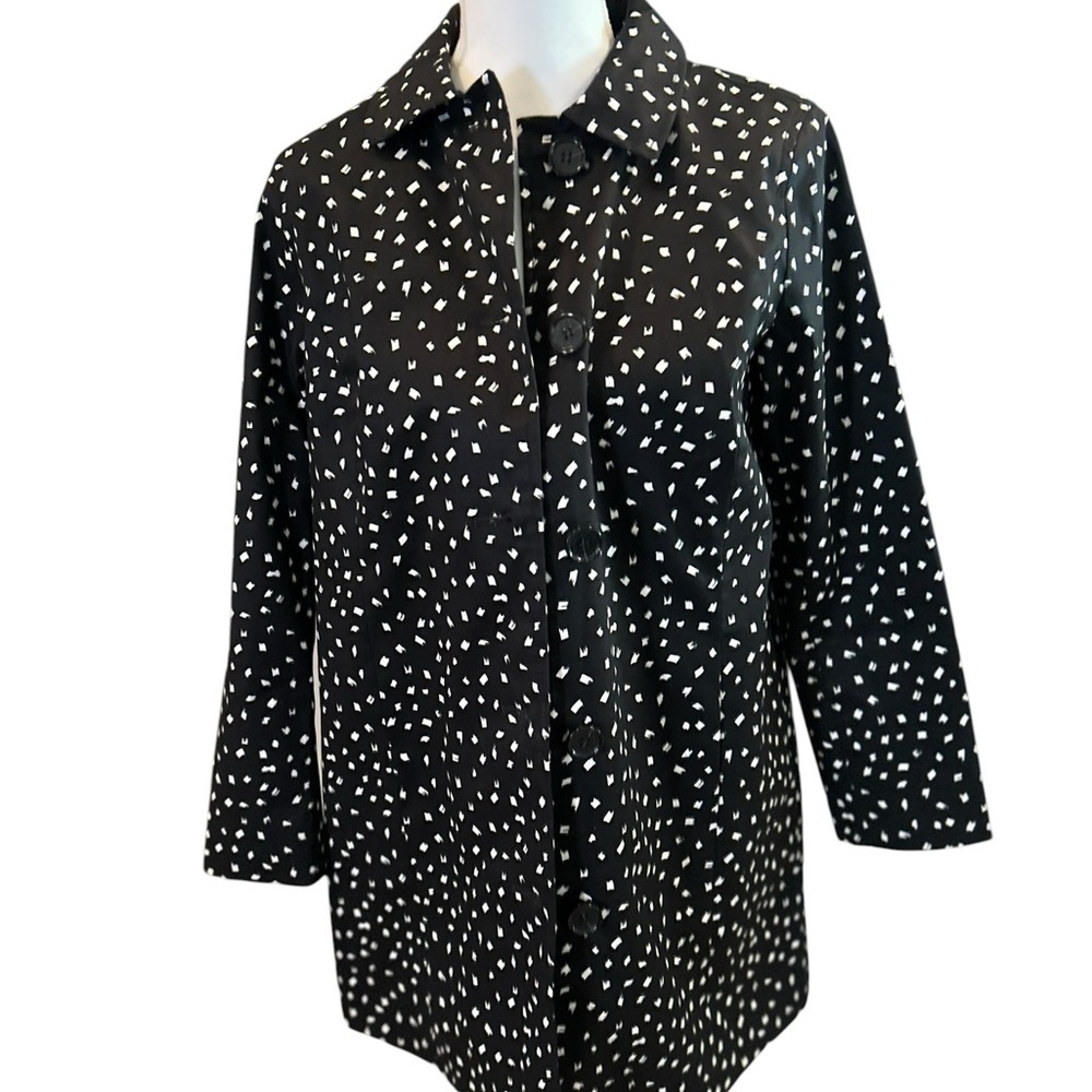 Talbots Black White Abstract Print Button Front Jacket Petite Small lightweight